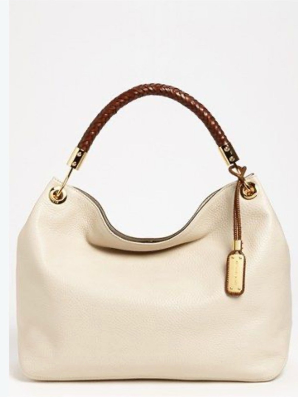 Michael Kors Skorpio Leather Hobo Bag with Brown Braided Handle in Beige